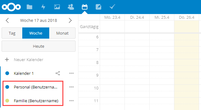 geteilten Nextcloud Kalender anzeigen