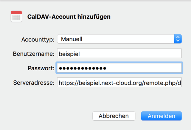 macOS Kalender: CalDAV Einstellungen