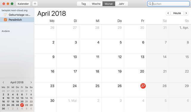 macOS Kalender: CalDAV Kalender wurde erfolgreich eingerichtet