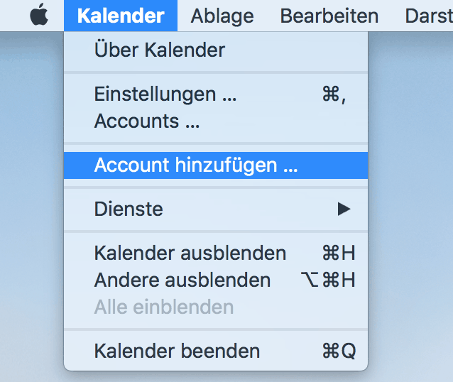 macOS Kalender: neuen Account anlegen