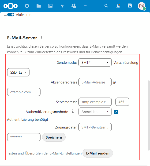 Nextcloud Mailversand - SMTP Einstellungen