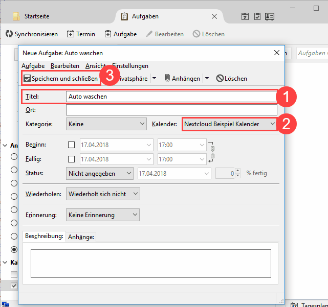 Thunderbird CalDAV Aufgabe speichern