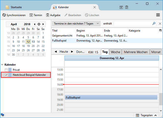 Thunderbird CalDAV Kalender Ansicht