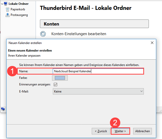 Thunderbird Kalendername