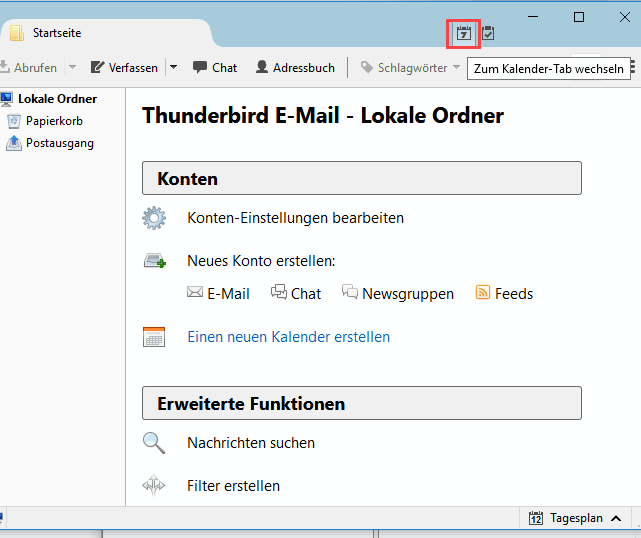 Thunderbird Kalender öffnen