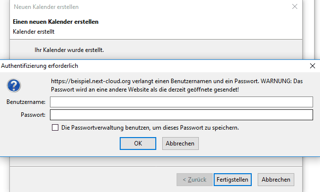Thunderbird CalDAV Passwortabfrage
