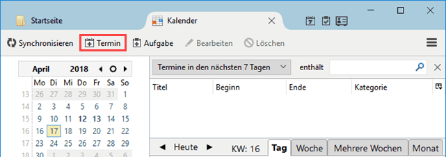 Thunderbird CalDAV Kalender Termin anlegen