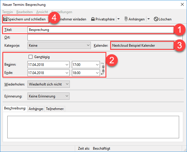 Thunderbird CalDAV Kalender Termin speichern