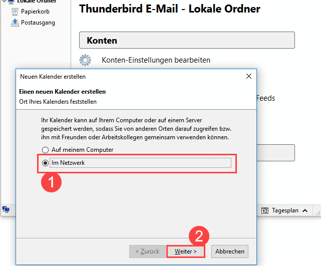 Thunderbird Netzwerk Kalender anlegen