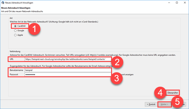 Thunderbird Cardbook Assistent: CardDAV