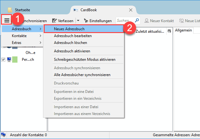 Thunderbird Cardbook neues Adressbuch anlegen