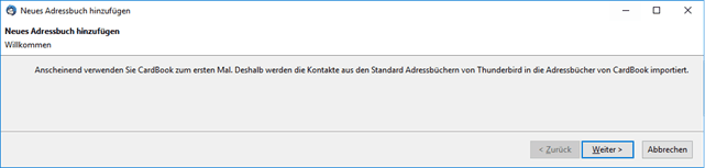 Thunderbird erster Start mit Cardbook