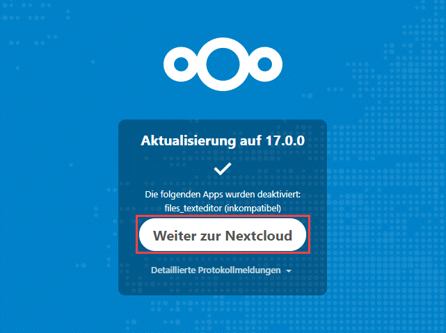 Nextcloud Update erfolgreich abgeschlossen