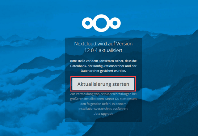 Nextcloud Aktualisieurng starten