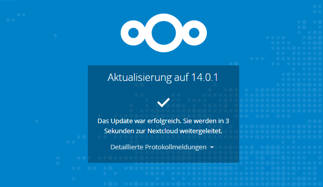 Nextcloud 13 Update erfolgreich abgeschlossen