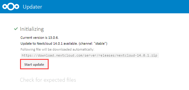 Nextcloud 13 Start Update