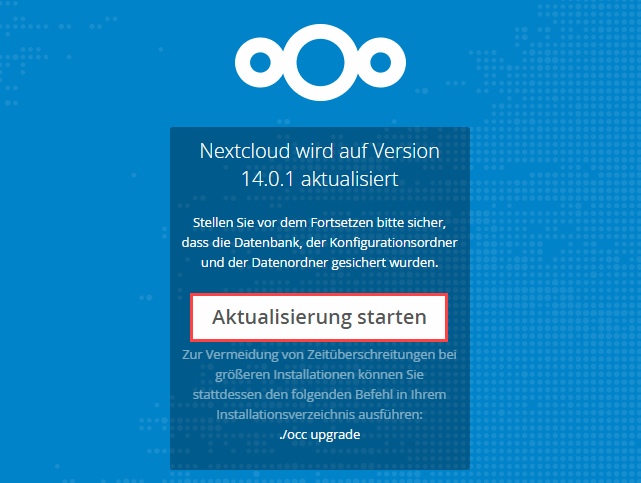 Nextcloud Aktualisierung starten