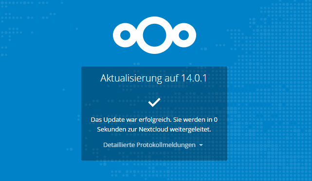 Nextcloud Update erfolgreich abgeschlossen