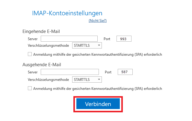 Outlook 2016 E-Mail Kontoeinstellungen für IMAP