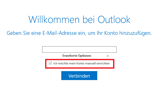 Outlook 2016 Einrichtungsassistent Willkommen