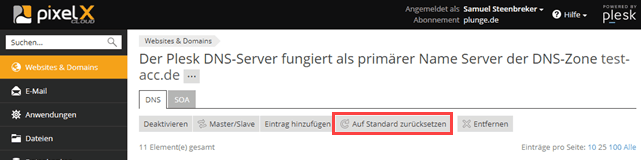 Plesk Onyx DNS Einstellungen auf Standard zurücksetzen