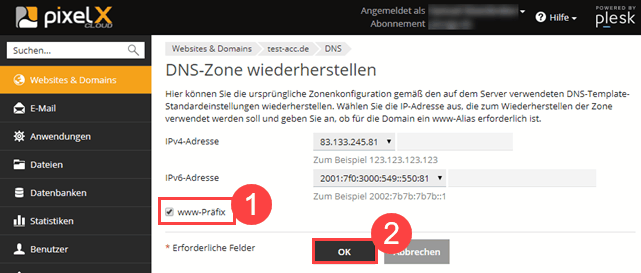 Plesk Onyx DNS Einstellungen auf Standard zurücksetzen