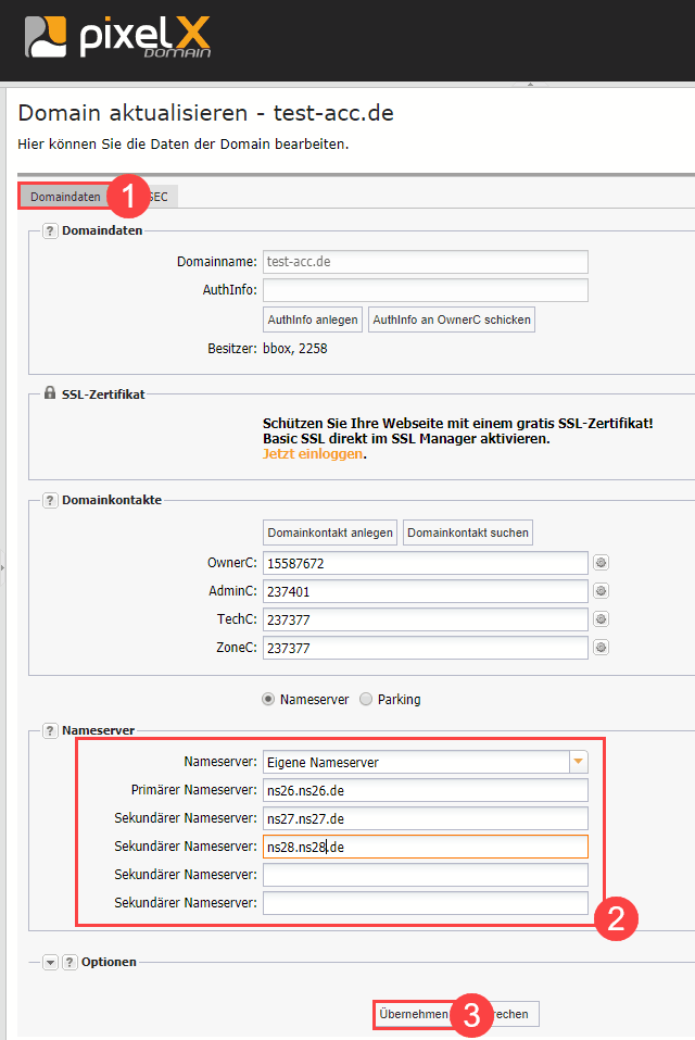 AutoDNS Domainverwaltung Nameserver