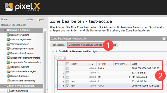 AutoDNS-Zonen einer Domain Übersicht