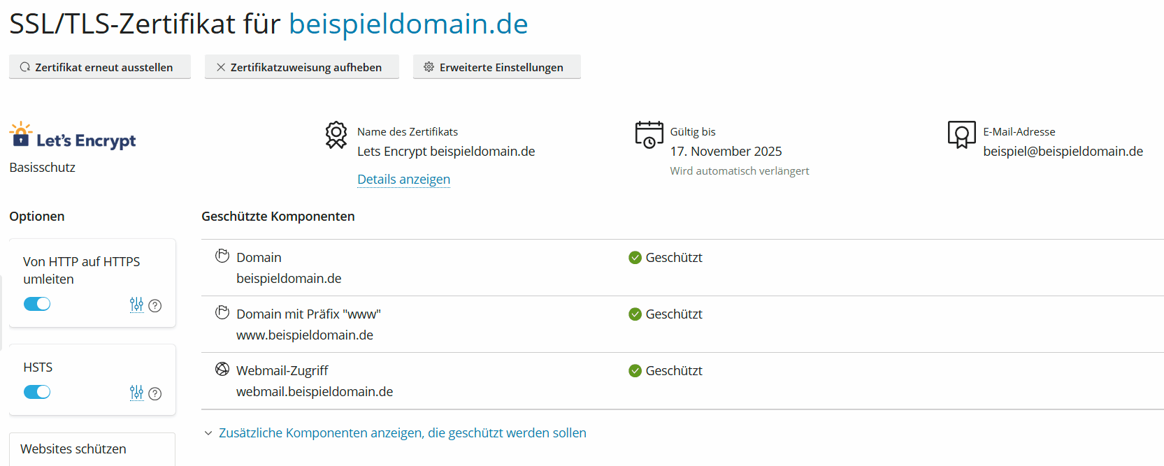 Plesk Obsidian SSL/TLS geschtzte Domains/Subdomain