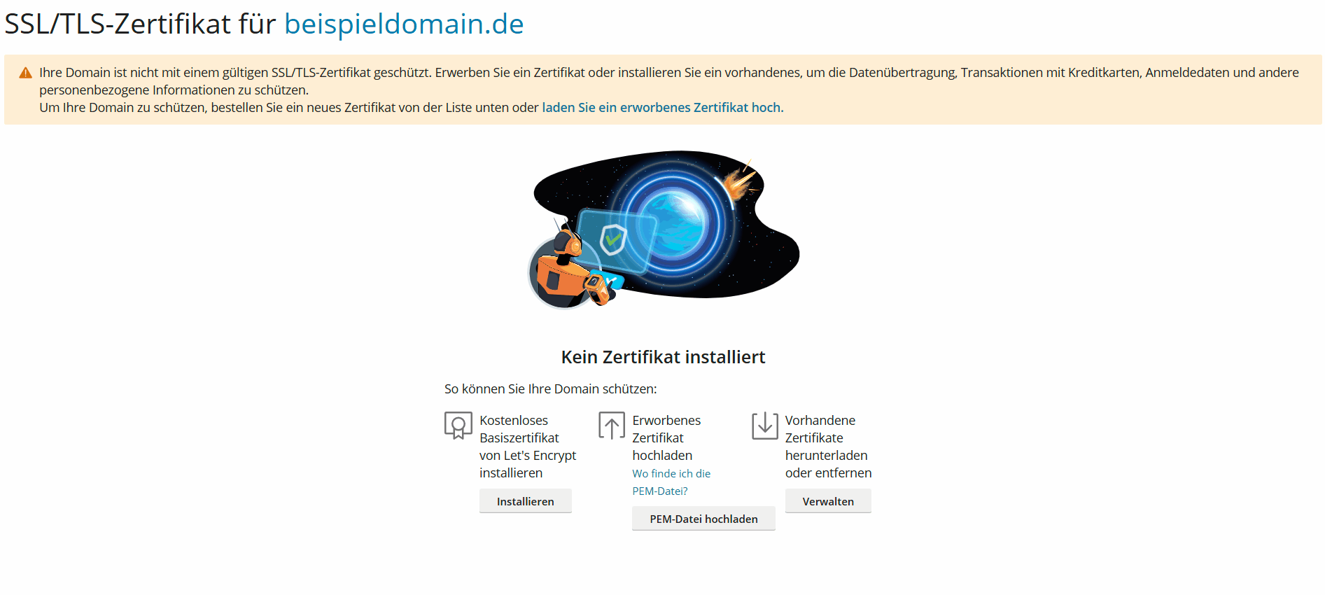 Plesk Obsidian SSL/TLS Zertifikat installieren