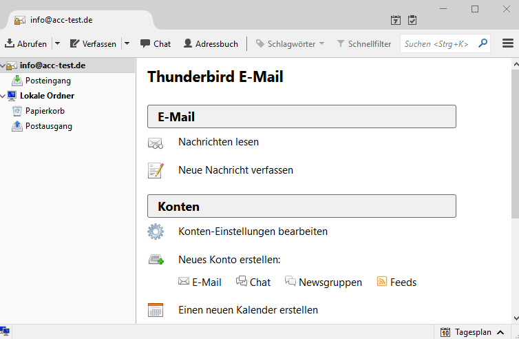 Thunderbird Posteingang vom angelegten Konto