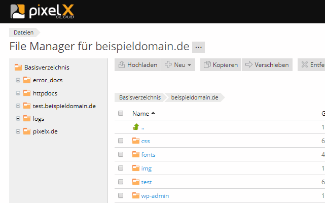 Ordnerstruktur der Domains und Subdomains in Plesk Onyx