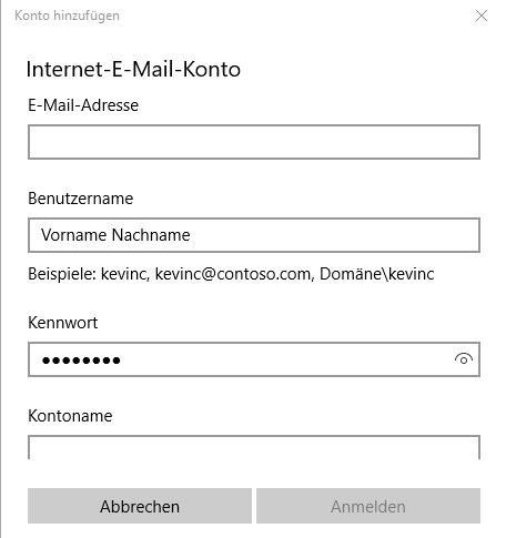 Windows Mail Kontoeinstellungen E-Mail Adresse