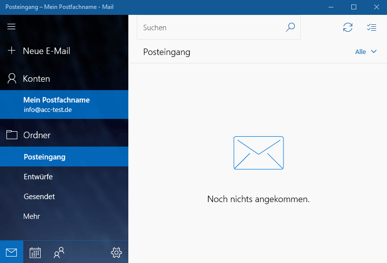 Windows Mail Posteingang mit eingerichtetem E-Mail Konto