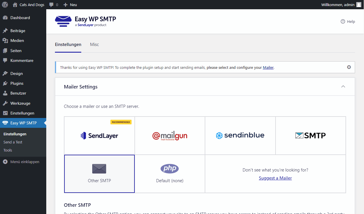 WordPress Plugin Easy WP SMTP Einstellungen SMTP