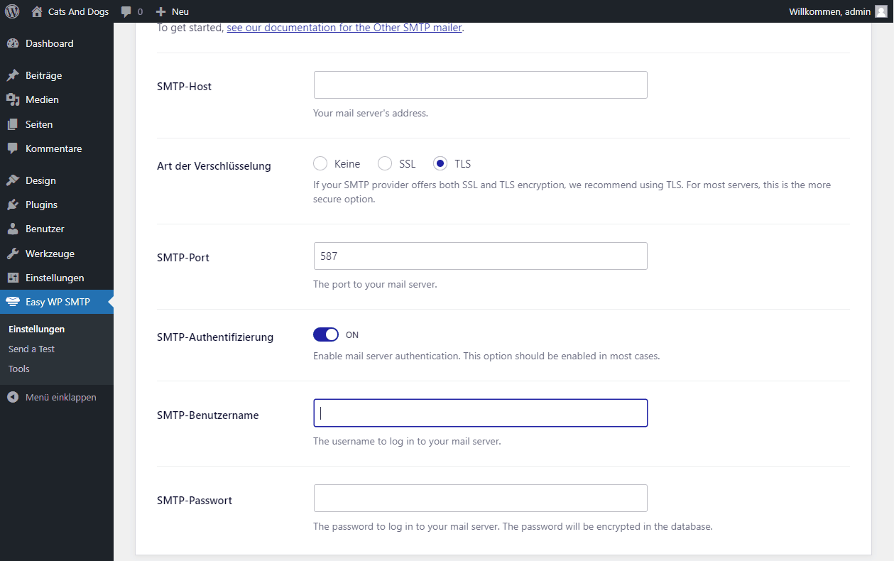 WordPress Plugin Easy WP SMTP Einstellungen SMTP Server