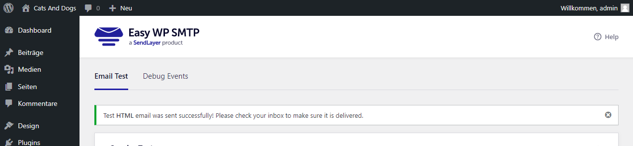 WordPress Plugin Easy WP SMTP Mailtest Ergebnis