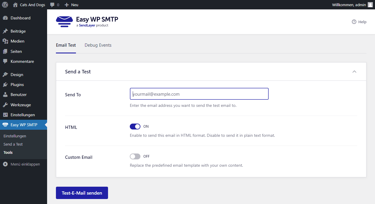 WordPress Plugin Easy WP SMTP Mailtest starten