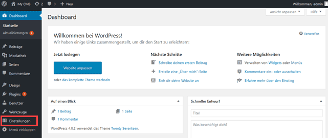 Plesk Onyx WordPress Einstellungen öffnen