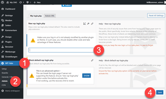 Hide & Security Enhancer Login URL anpassen
