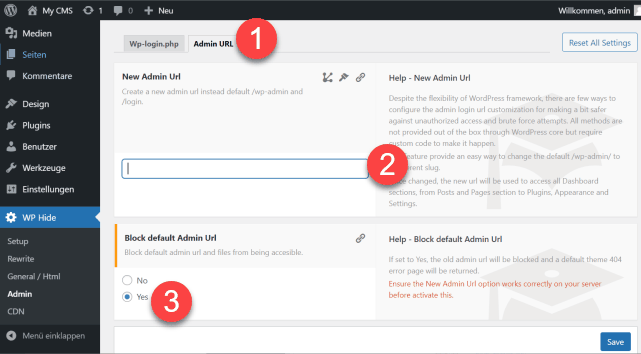 Hide & Security Enhancer Admin URL anpassen