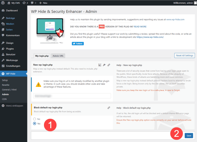 Hide & Security Enhancer Default wp-login.php blockieren