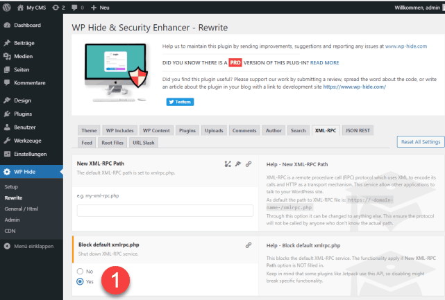 WP Hide & Security Enhancer XML-RPC deaktivieren