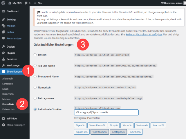 WordPress Permalinkstruktur einstellen