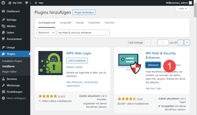 WordPress Plugin WP Hide & Security Enhancer aktivieren